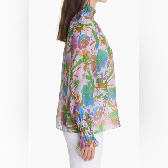 Tanya Taylor Alexis Top in Floral Print with Mock Neck, Size Medium - Picture 3 of 7